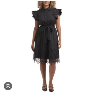 Elie Tahari Elegant Black Lace Trim Dress